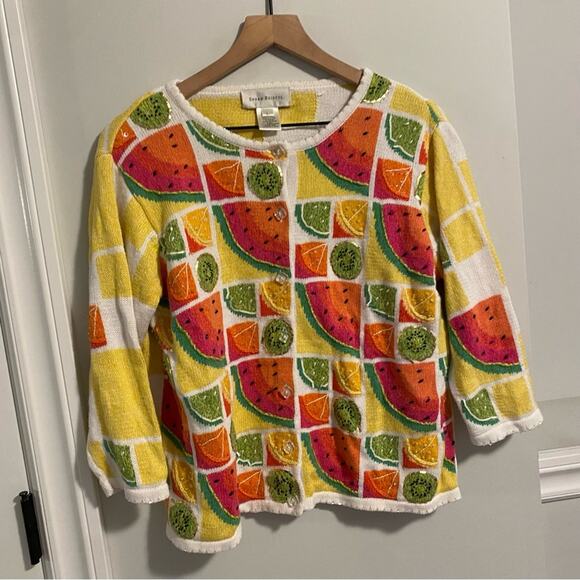 Vintage Susan Bristol Fruit Beaded Sweater Medium - Picture 12 of 13